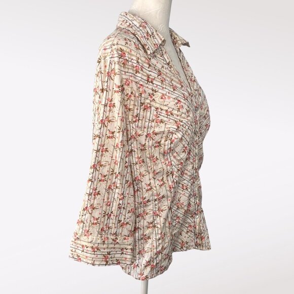 Faded Glory Floral Button Up Shirt Stretch Cotton Blend 3/4 Sleeve Size 16W - Picture 6 of 10